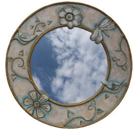 image of handcrafted  Hand crafted Bird & Dragonfly Mirror by Sarah Howarth 