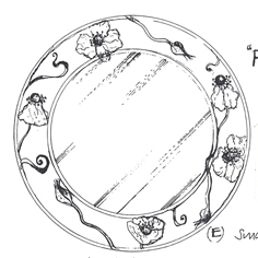 image of line drawing of poppy mirror by Sarah Howarth 